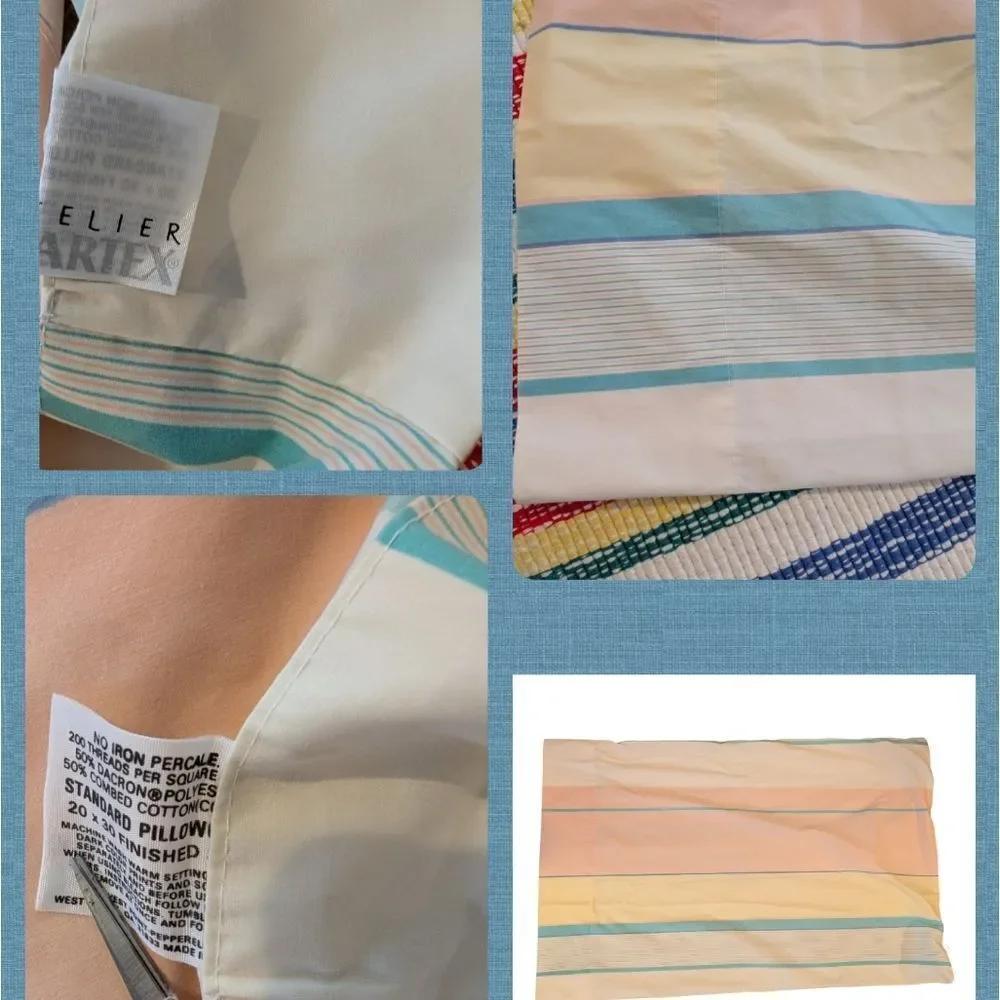 Atelier Martex vintage pastel rainbow striped pillowcase‎